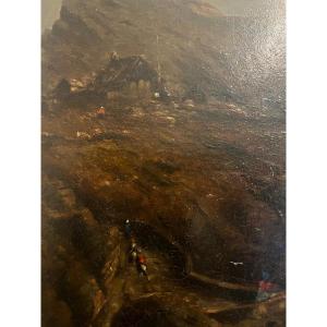 Tableau Rocher Escalade Signé A. Petit 1882 Dédicace "A Mon Ami Labie" Huile sur toile.