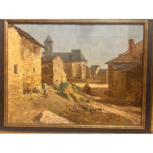 Painting: Village Street Landscape, Signed By Paul Gondrexon, Born In The 19th Century. Oil On Canvas.