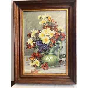 Painting: *vase Of Flowers* By Mathilde Lefebure (born 1869). Watercolor.