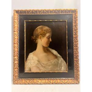 Tableau Portrai de jeune fille Signé Heinrich Ruland 1866 - 1900 Huile sur toile.