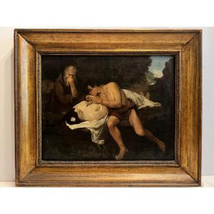 Painting: A Scene Depicting The Young Chactas And Father Pahaum Leaning Over The Body Of Atala, Who Is Holding The Crucifix