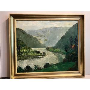 Landscape Painting Signed Anselm Fred Located In Hirschhorn Oil On Canvas.