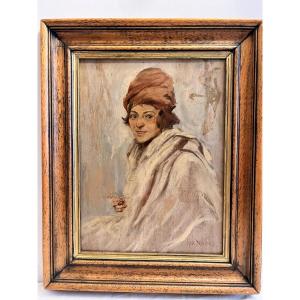 Tableau Portrai de jeune homme Signé Max Rabes 1868- 1944 Huile sur bois.