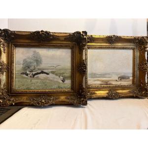 Tableaux Deux formant Pendant Signé Karl Eward Olszewski 1884-1965 Beaux Cadres Huile sur toile