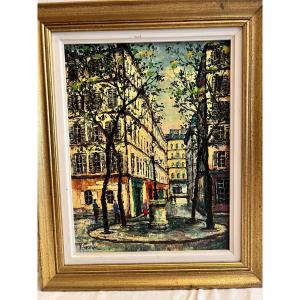 Painting: "rue De Montmartre," Signed Y. Gonec, Oil On Canvas.