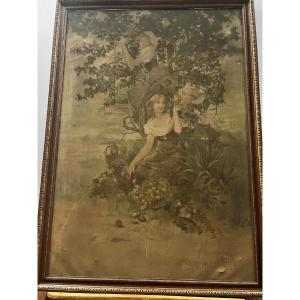 Painting: "apple Harvest" By Alphonse Mucha (1860–1939), Print On Period Velvet Paper