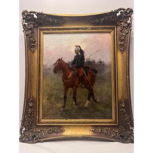 Painting: "military Horseman In Armor," Signed By Joseph Cusach (1851–1908), Oil On Canvas.
