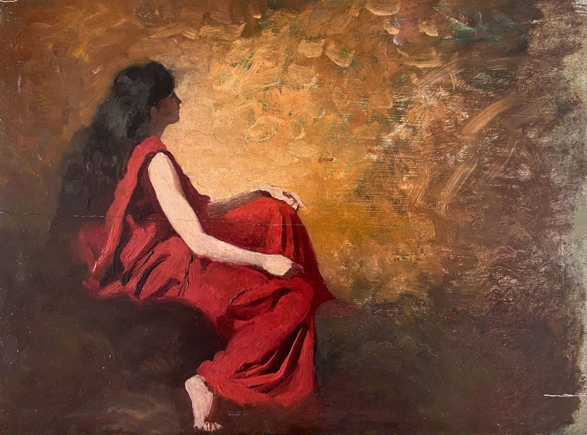 Huile Sur Panneau - Att. à Eugène Girardet - Femme Pensive -photo-2