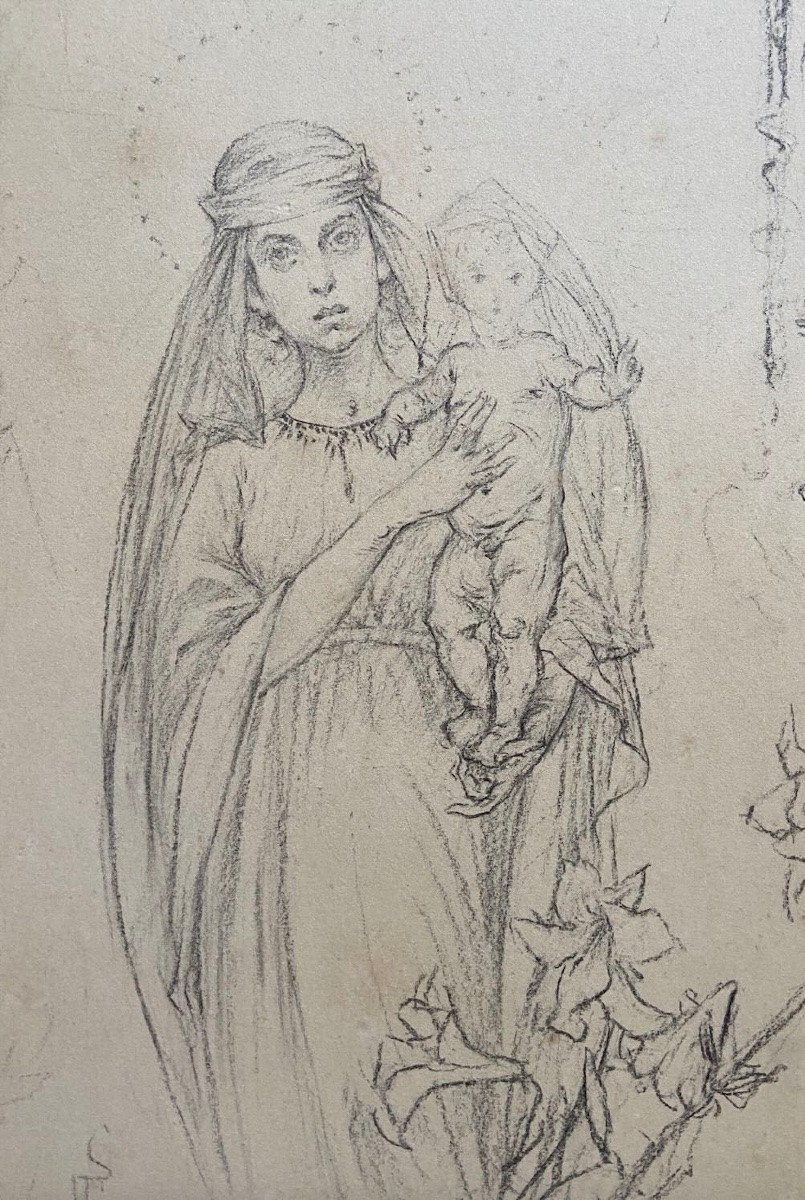 Drawing By Guillaume Dubufe - Frontispiece To The 'hours Of The Most Holy Virgin'-photo-2