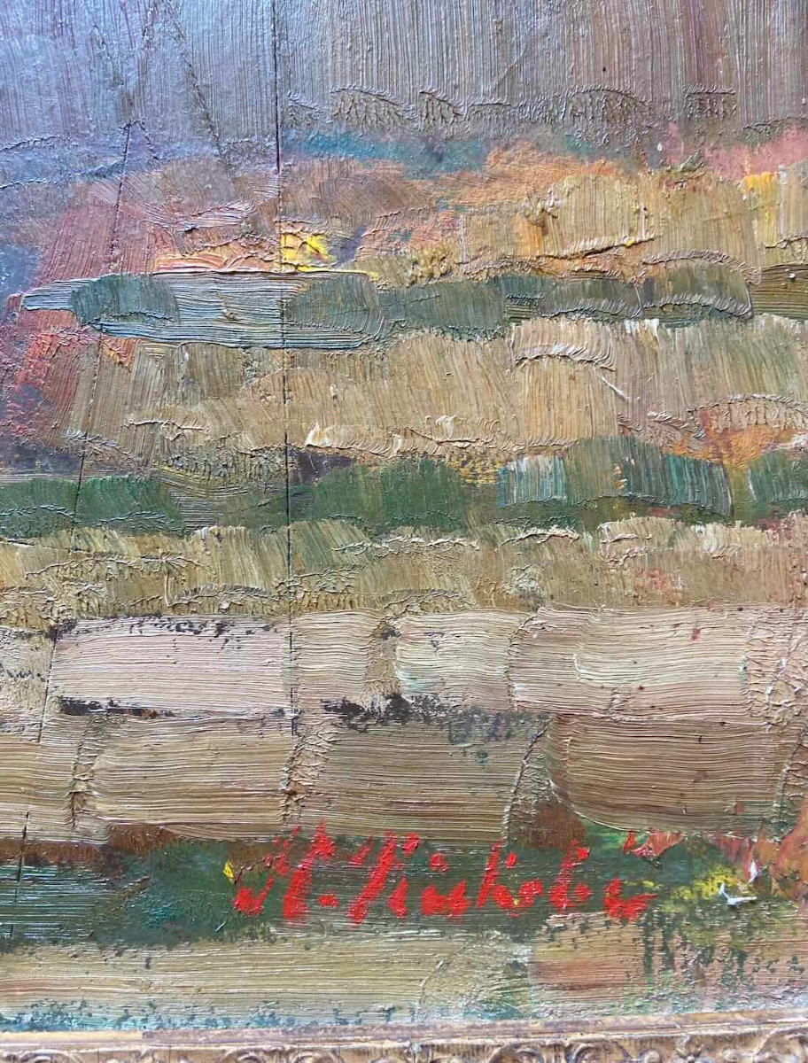 Tableau d'Horace Richebé - Bouquet d'anémones / Port de Marseille (recto/verso)-photo-4