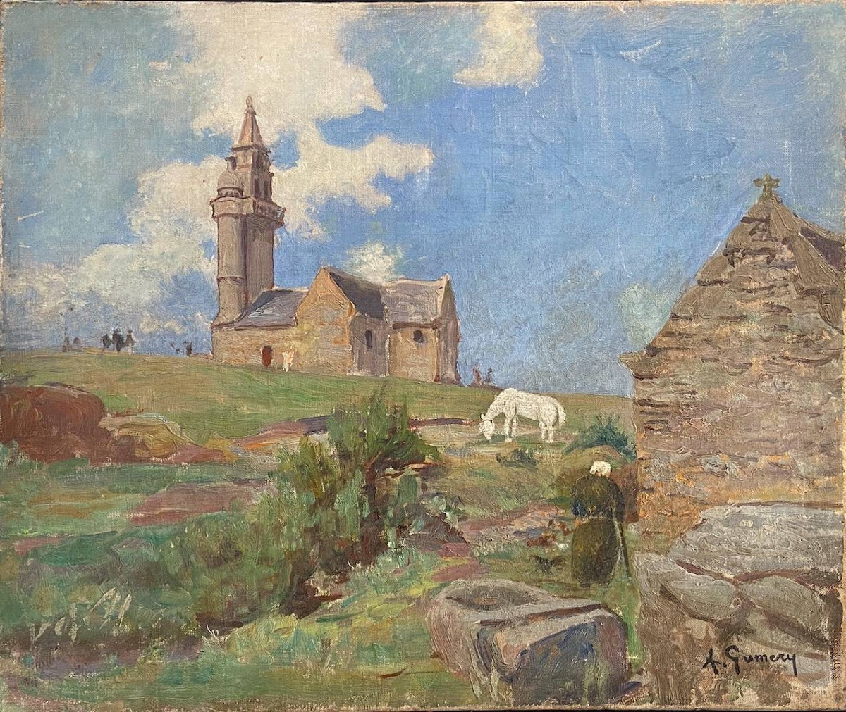 Painting By Adolphe Gumery - The Chapel Of Notre-dame De Callot In Carantec (finistère) -photo-2