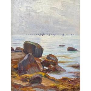 Huile sur panneau de Charles WISLIN - La pointe de la Jument (Trégunc)