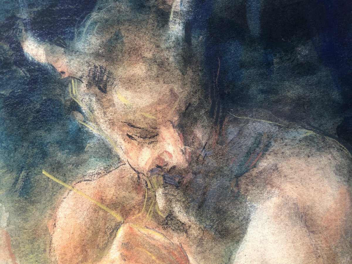 Antoine Calbet (1860-1944)  Femme Nue Avec Faune,  Art Nouveau,  Aquarelle  Début XX-photo-3