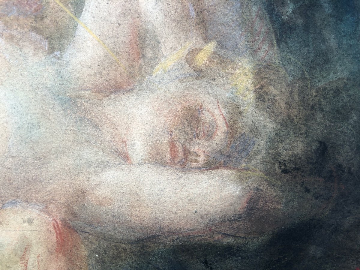 Antoine Calbet (1860-1944)  Femme Nue Avec Faune,  Art Nouveau,  Aquarelle  Début XX-photo-1