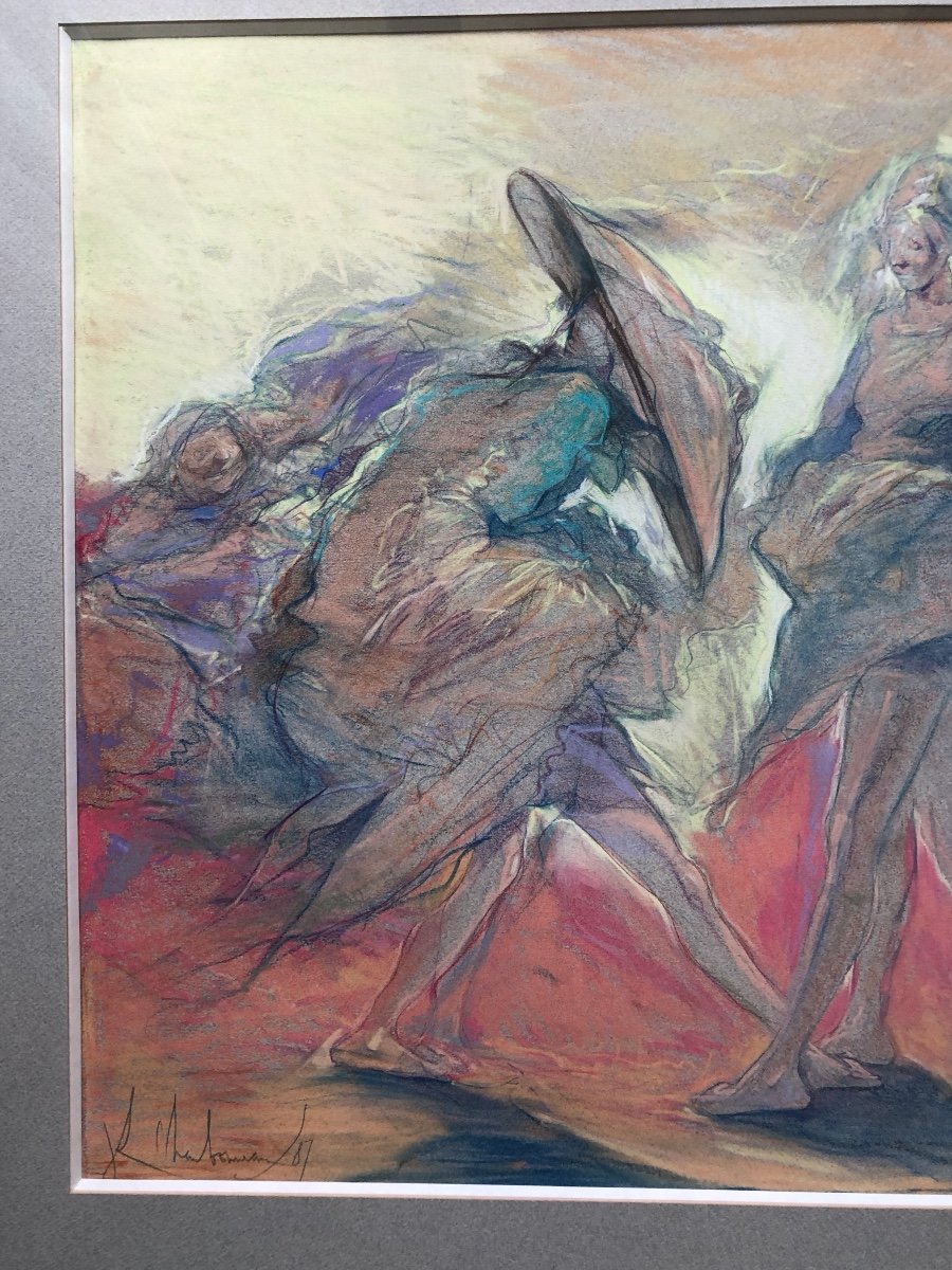 Jean-luc Charbonneau (XX Siècle) Peintre Fantastique, Pastel 1987-photo-3