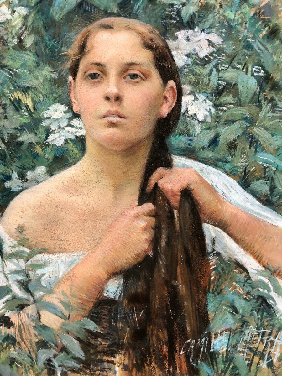 Camille Métra (XIX-XX Siècle) Femme à La Coiffe , 1900,  Art Nouveau -photo-2