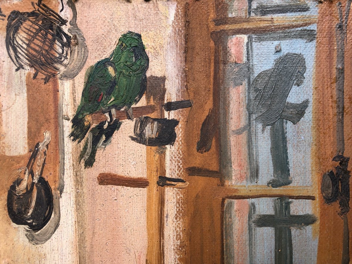 Claude Petitet (xx Century) Interior Scene With Parrot-photo-2