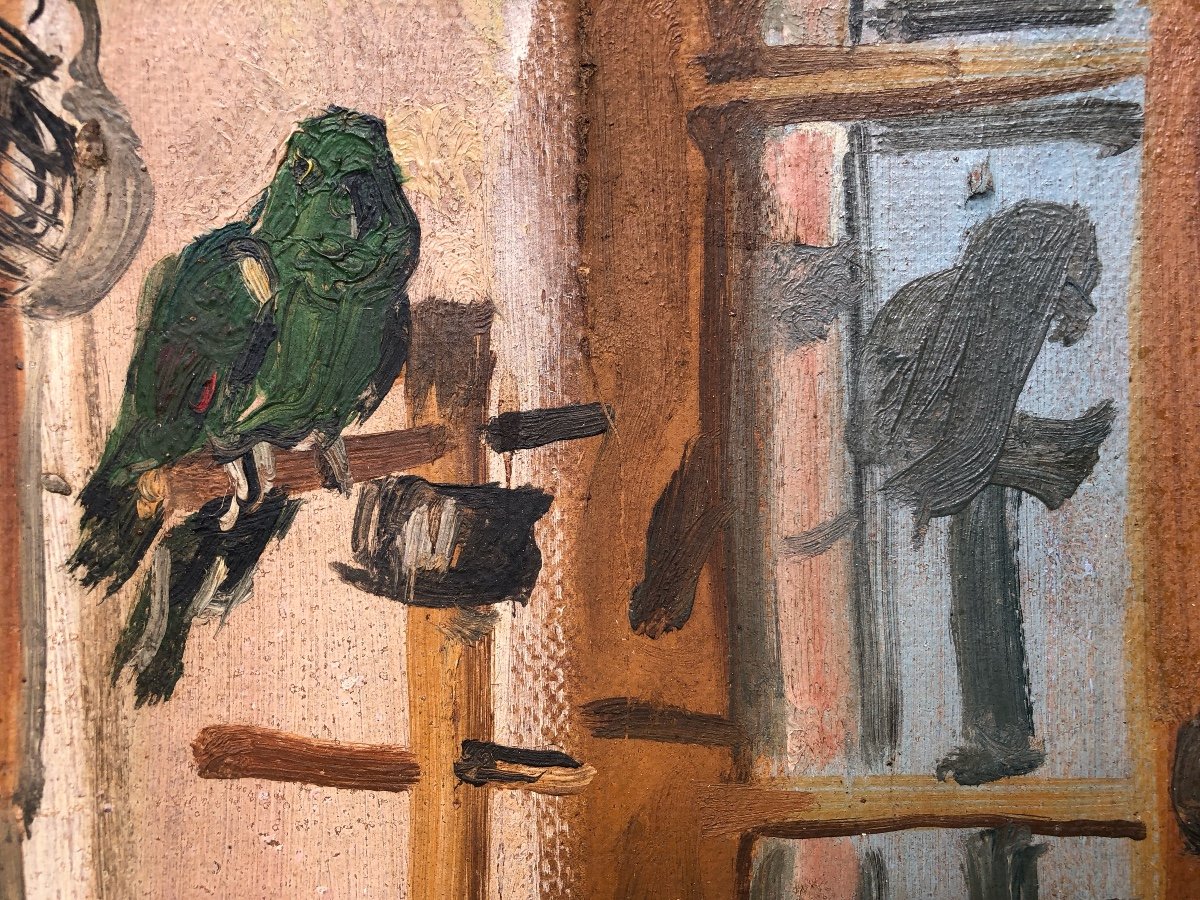 Claude Petitet (xx Century) Interior Scene With Parrot-photo-4