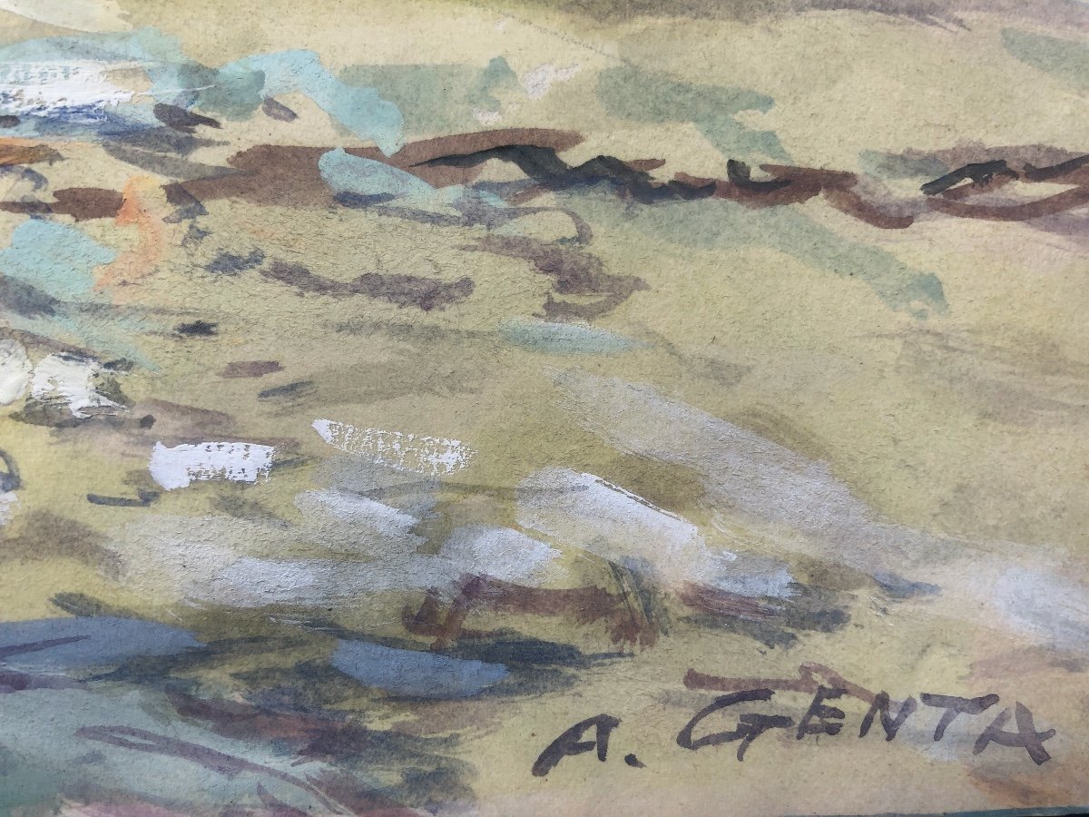 Albert Genta (1901-1989) Bateaux à  Cancale,  époque Art Déco  -photo-2