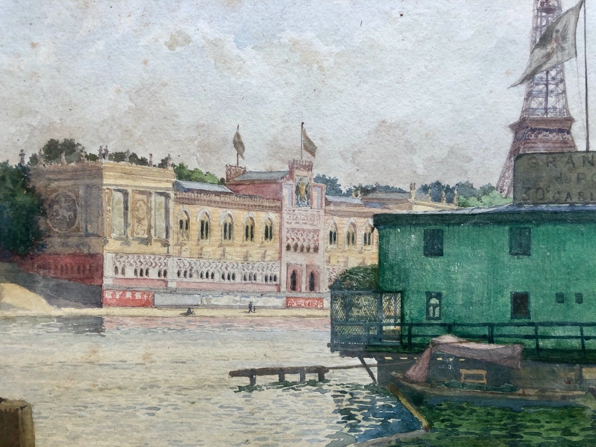 Roger Jourdain (1845-1918) Exposition Universelle 1900 Quai De Seine Avec La Tour Eiffel-photo-2