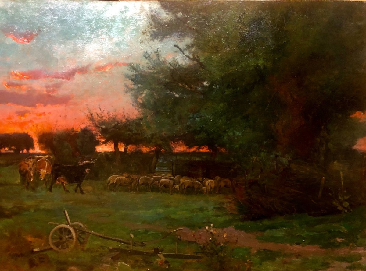 Louis Edouard Paul Fournier (1857-1917) Coucher De Soleil, Prix de Rome,  XIX Siècle-photo-1