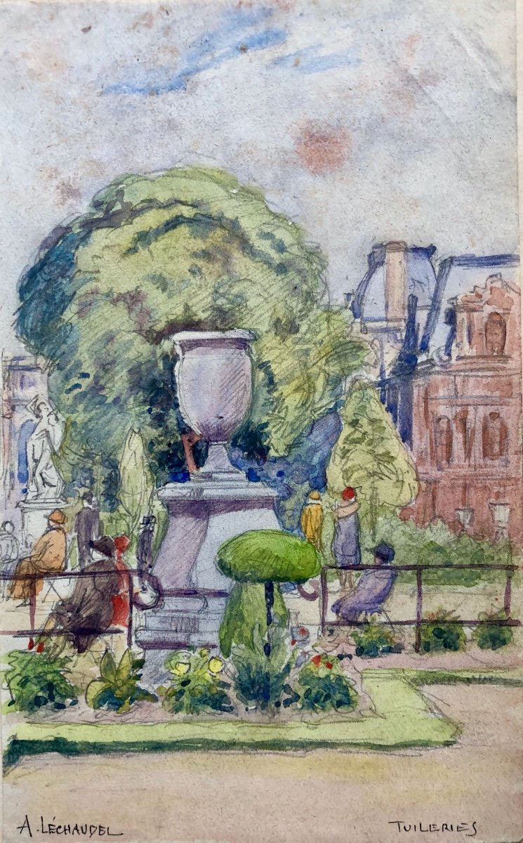 Albert Jean Lechaudel (1861-? ) Jardin Des Tuileries Années 1920-photo-2