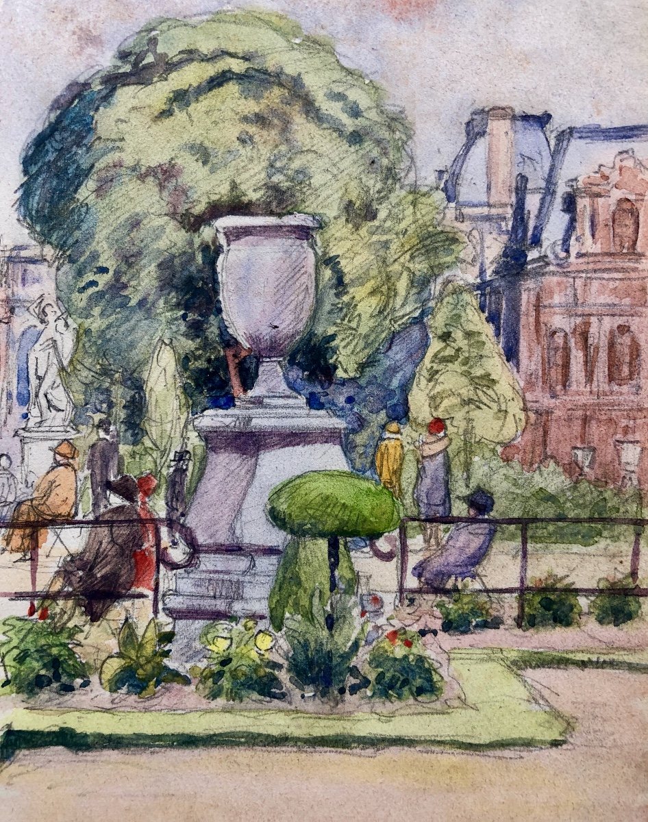 Albert Jean Lechaudel (1861-? ) Jardin Des Tuileries Années 1920