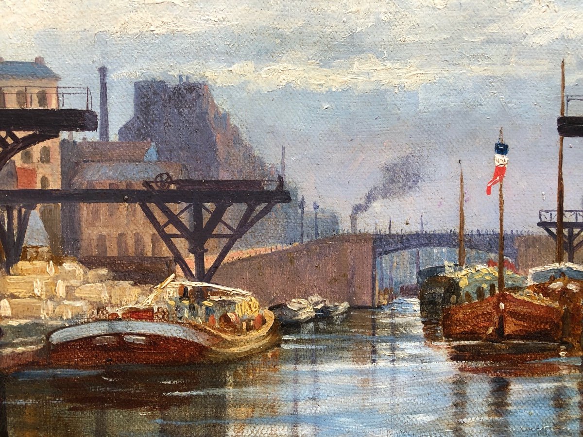 Maurice Louis Richer (1881-1969) The Bassin De La Villette In Paris 1906-photo-4