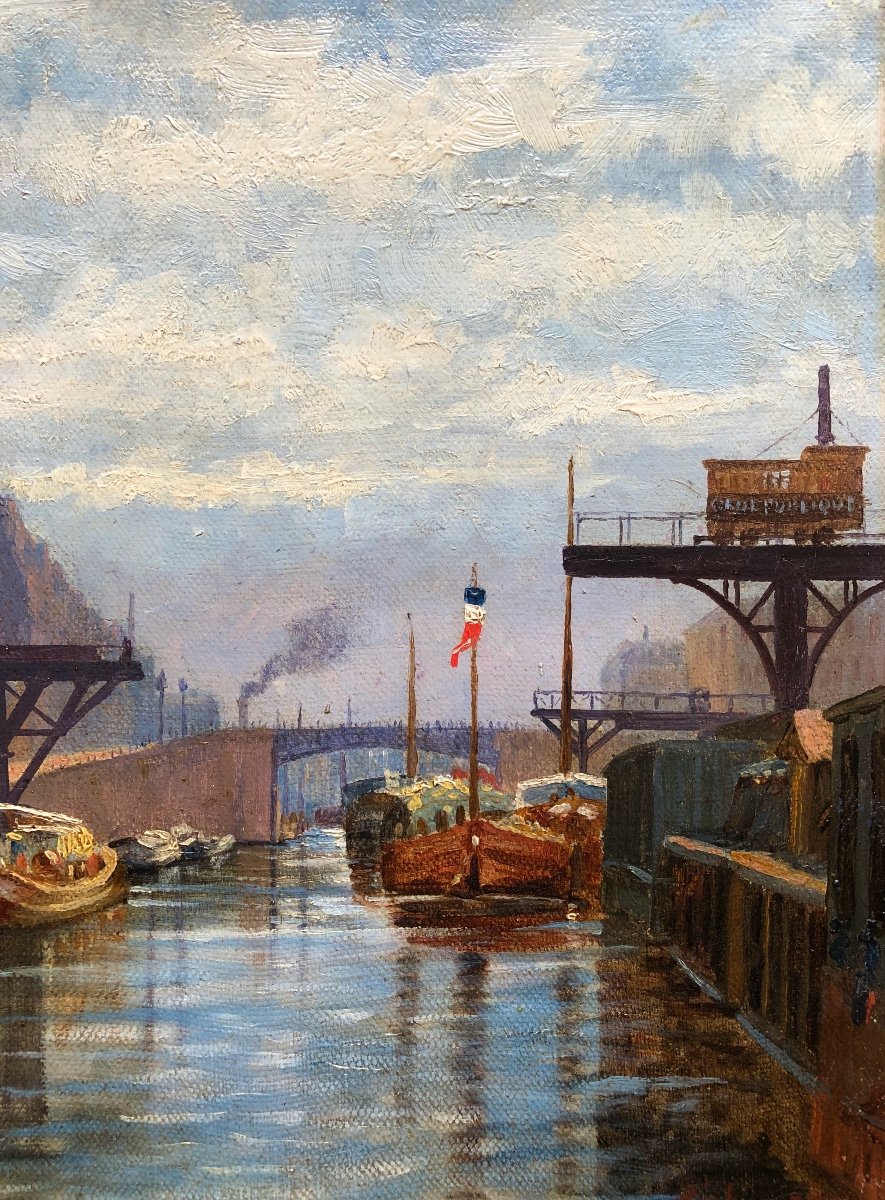 Maurice Louis Richer (1881-1969) The Bassin De La Villette In Paris 1906-photo-5