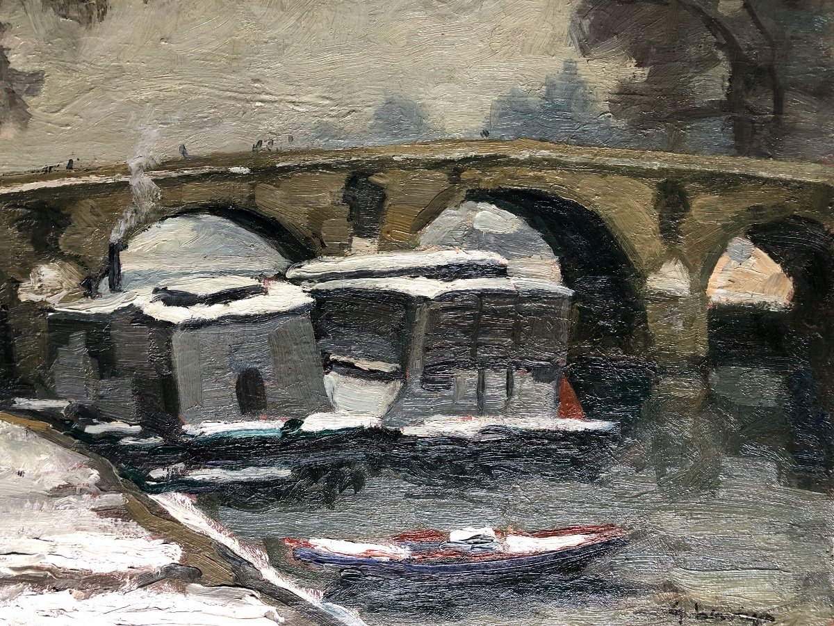 Gustave Hervigo (1896-1993) Pont Neuf In Paris 1939, Marine Painter -photo-3
