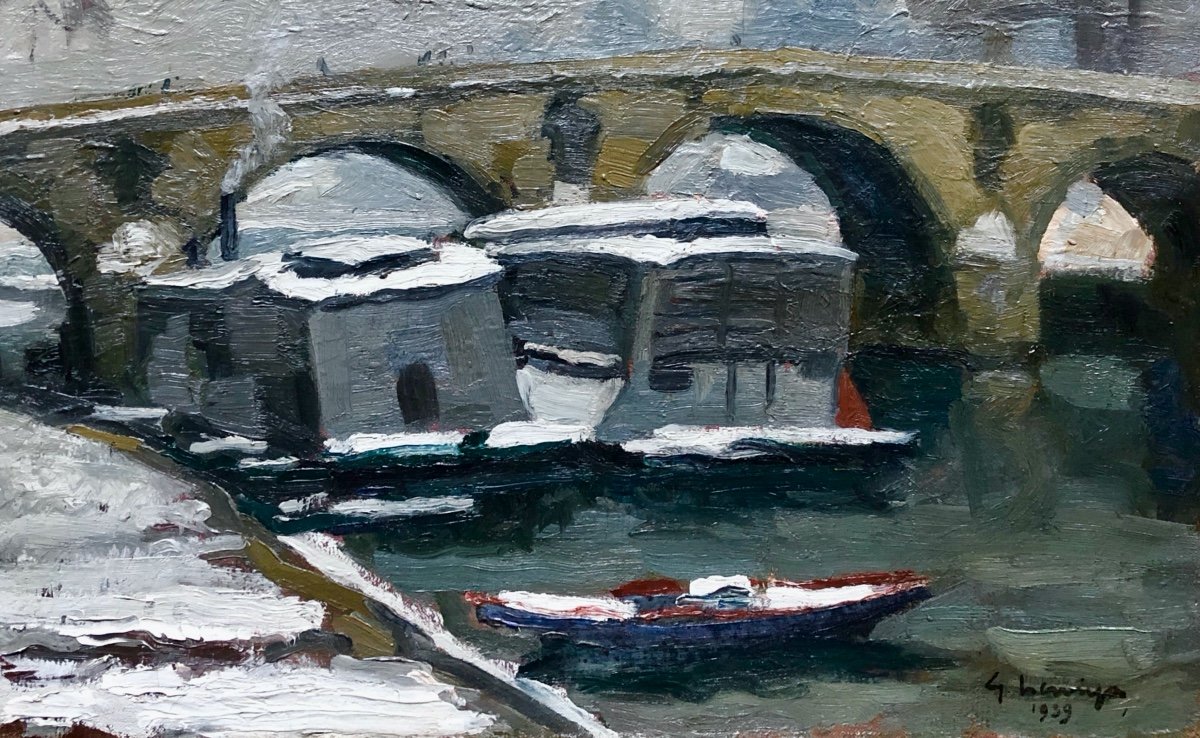 Gustave Hervigo (1896-1993) Pont Neuf In Paris 1939, Marine Painter -photo-4
