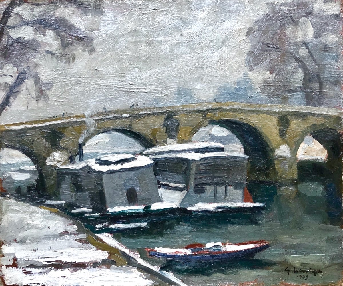 Gustave Hervigo (1896-1993) Pont Neuf In Paris 1939, Marine Painter 