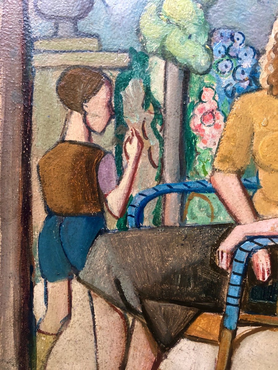 Henri Levasseur (1853-1934) Femme Et Enfants Dans Un Jardin 1933,  Art Déco-photo-2