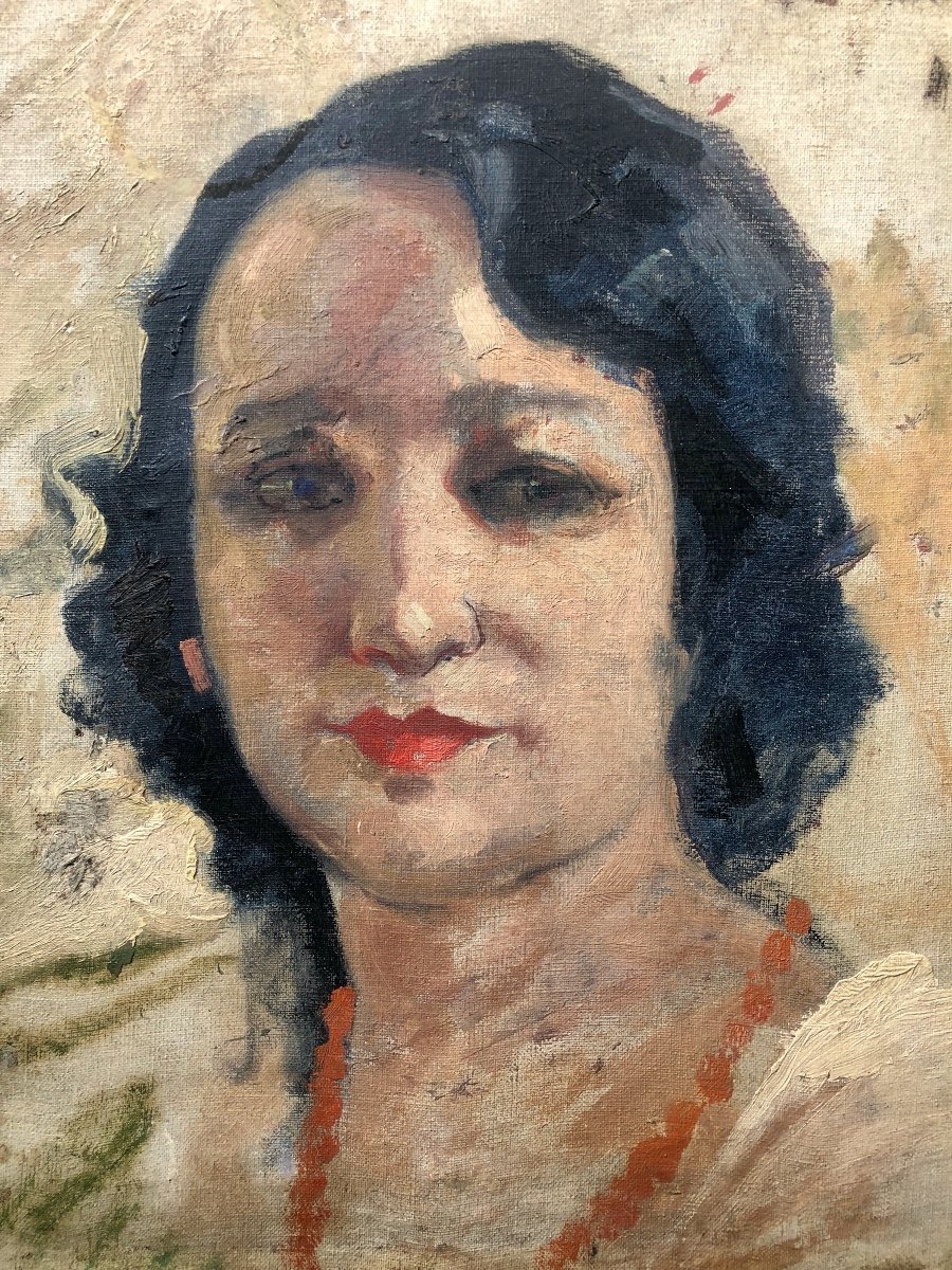 Emile Baes (1879-1954) Portrait De Femme,  Art Déco-photo-3