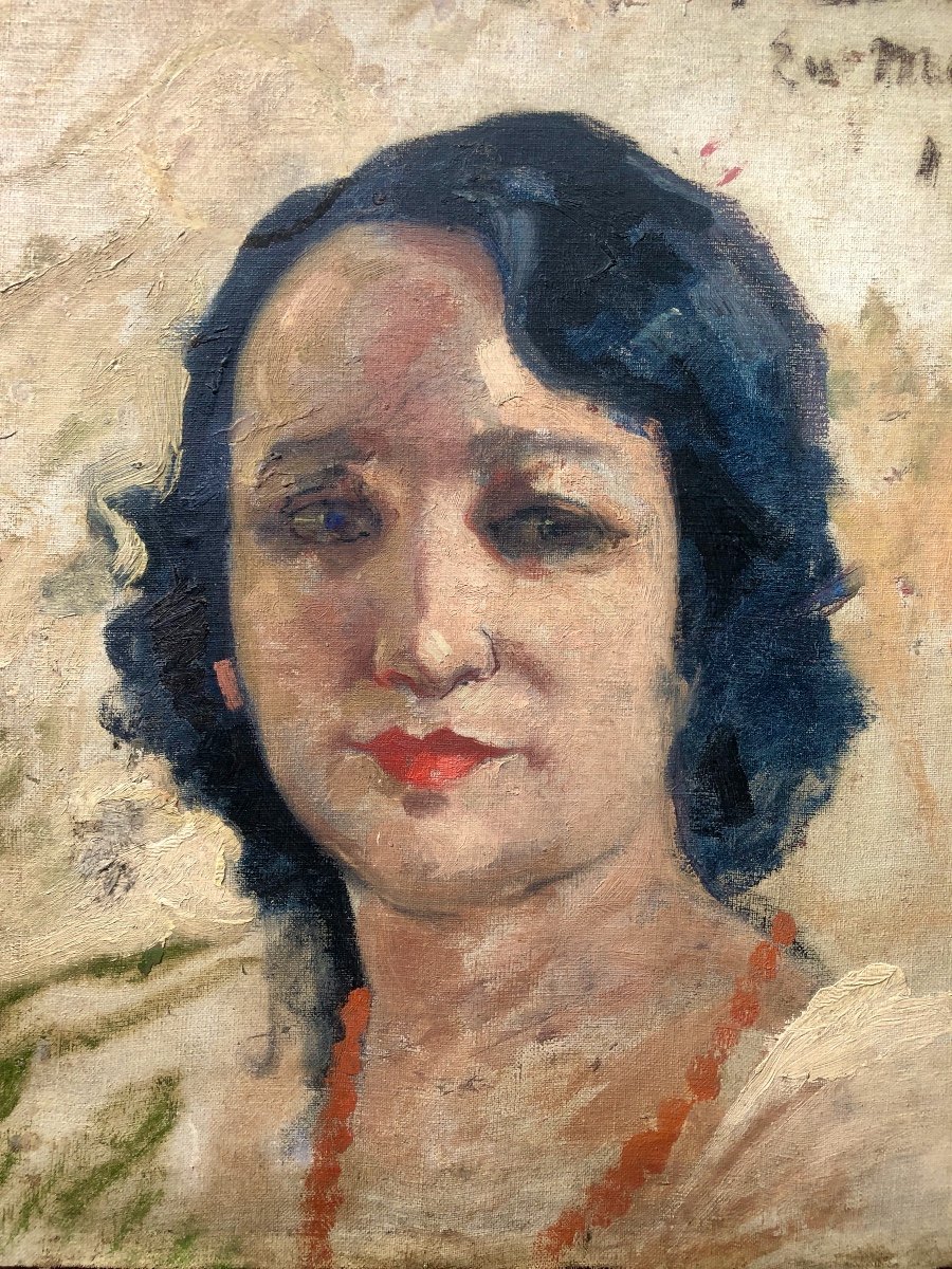 Emile Baes (1879-1954) Portrait De Femme,  Art Déco-photo-1
