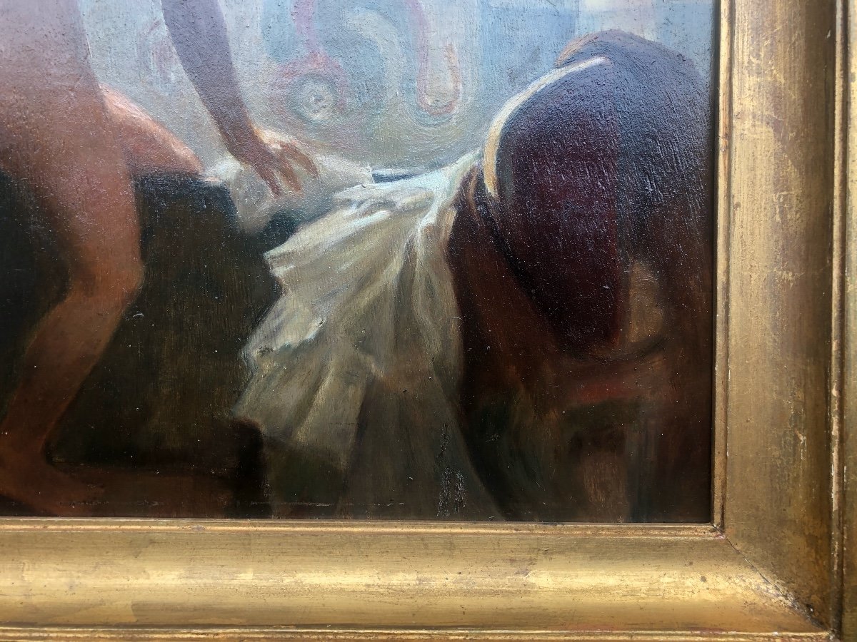 Nude Woman Bathing, Oil On Wood, Early 20th Century, Art Nouveau-photo-1