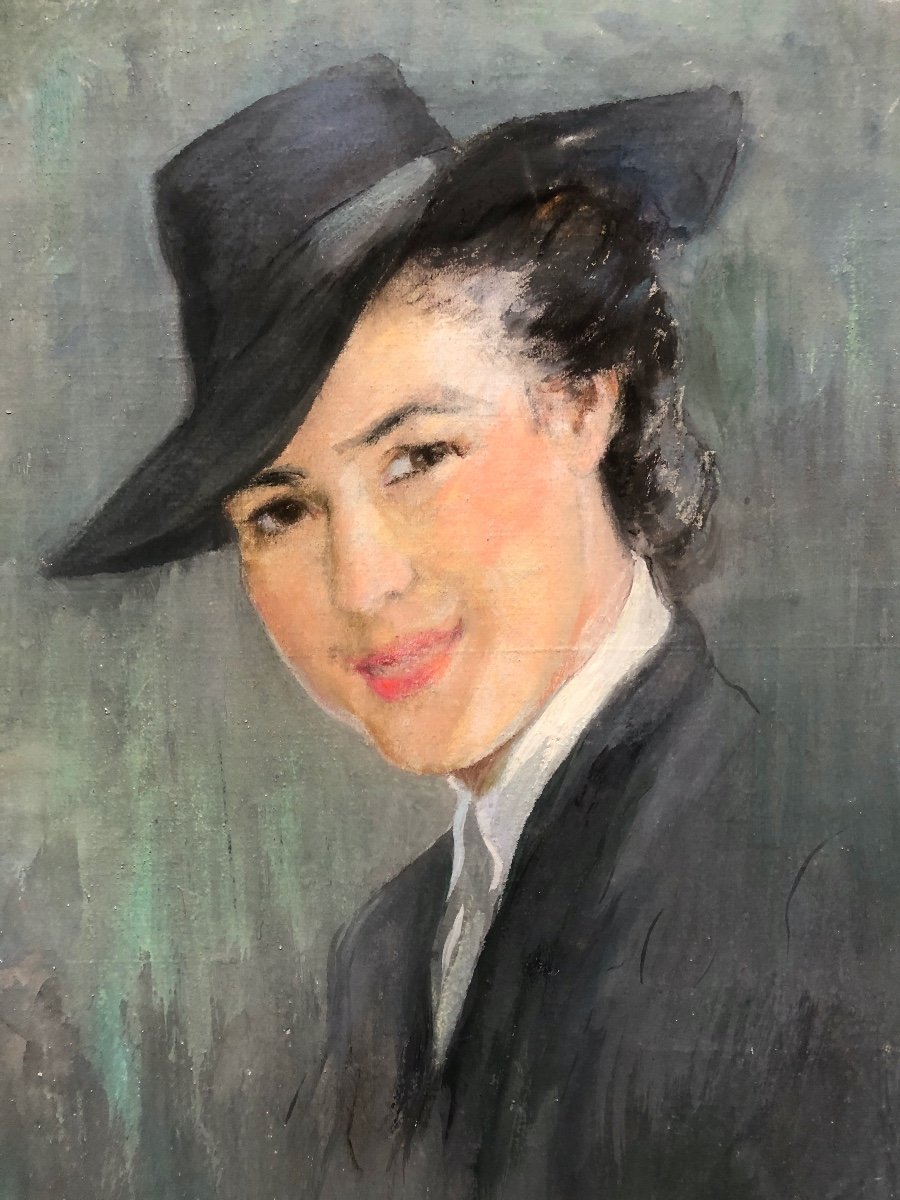 Josey  Pillon (1876- ?) Portrait De Femme Au Chapeau,  Art Déco-photo-4