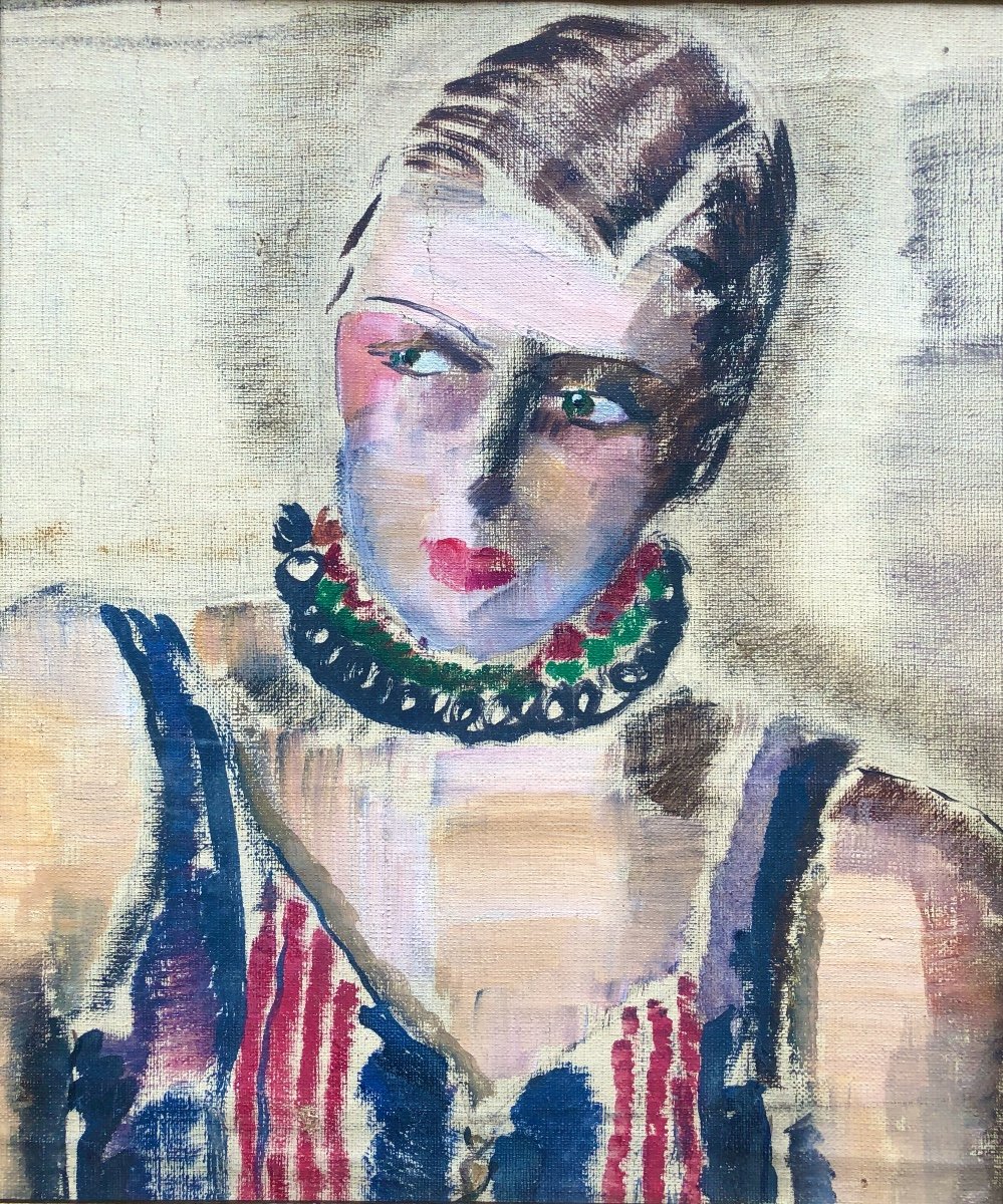 Josey Pillon (1876- ?) Portrait Of A Woman, Art Deco-photo-3