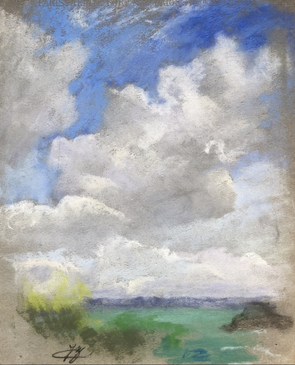 Josey Pillon (1876- ?) Landscape With Clouds Early 20th Century Art Nouveau-photo-2