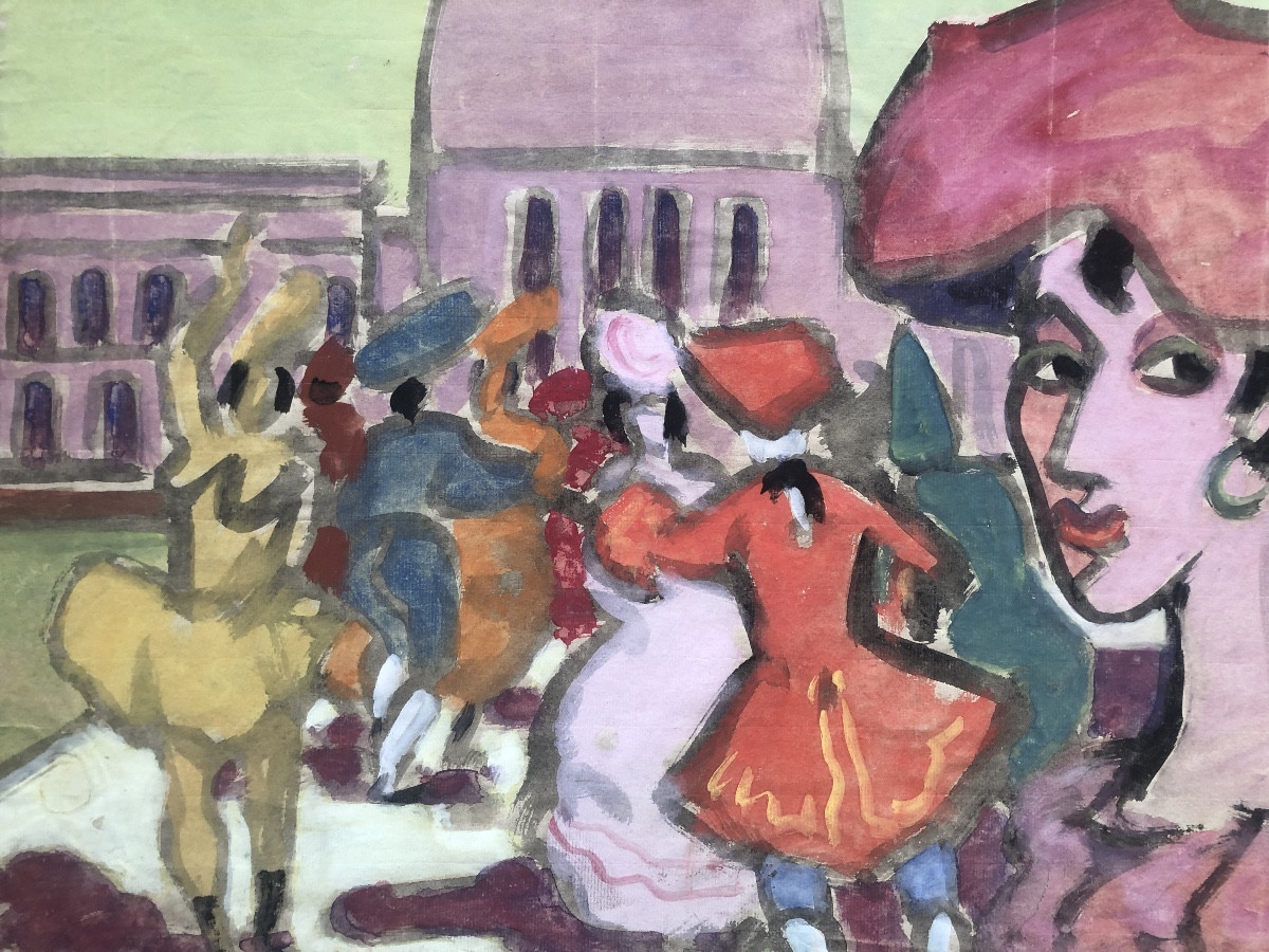 Erik Larsen (1902-1975)  Carnaval à Venise, Art Déco, école Danoise-photo-4