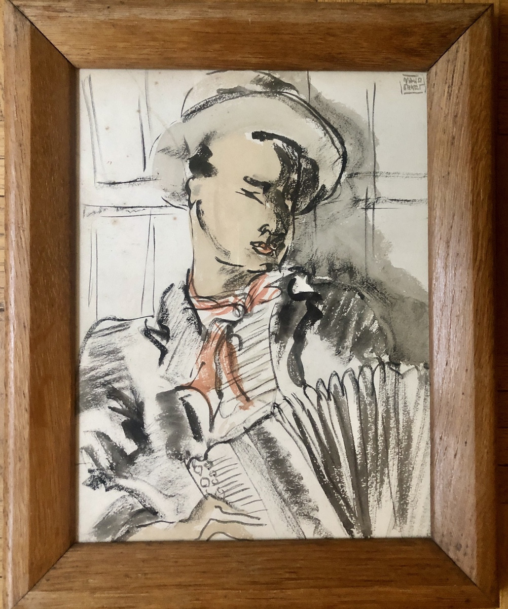 Maud Canet  (XX Siècle) Musicien à l'Accordéon,  Art Déco