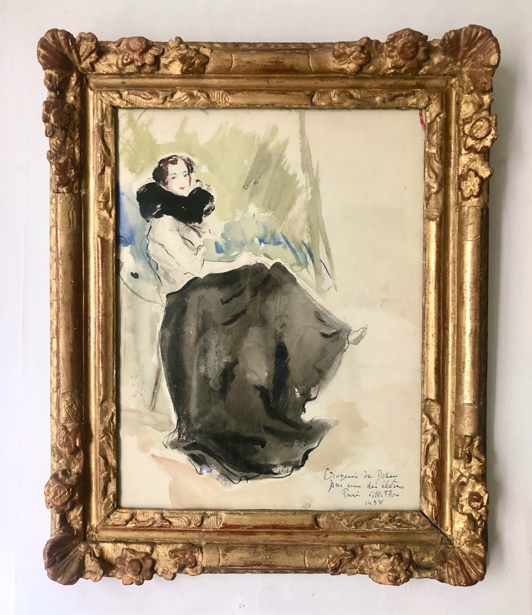 Josey  Pillon (1876- ?)  Femme Assise à Villa Flore 1938,  Art Déco-photo-2