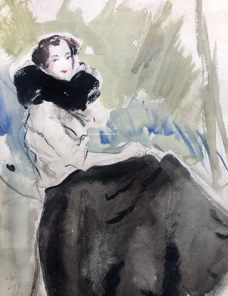 Josey  Pillon (1876- ?)  Femme Assise à Villa Flore 1938,  Art Déco-photo-3