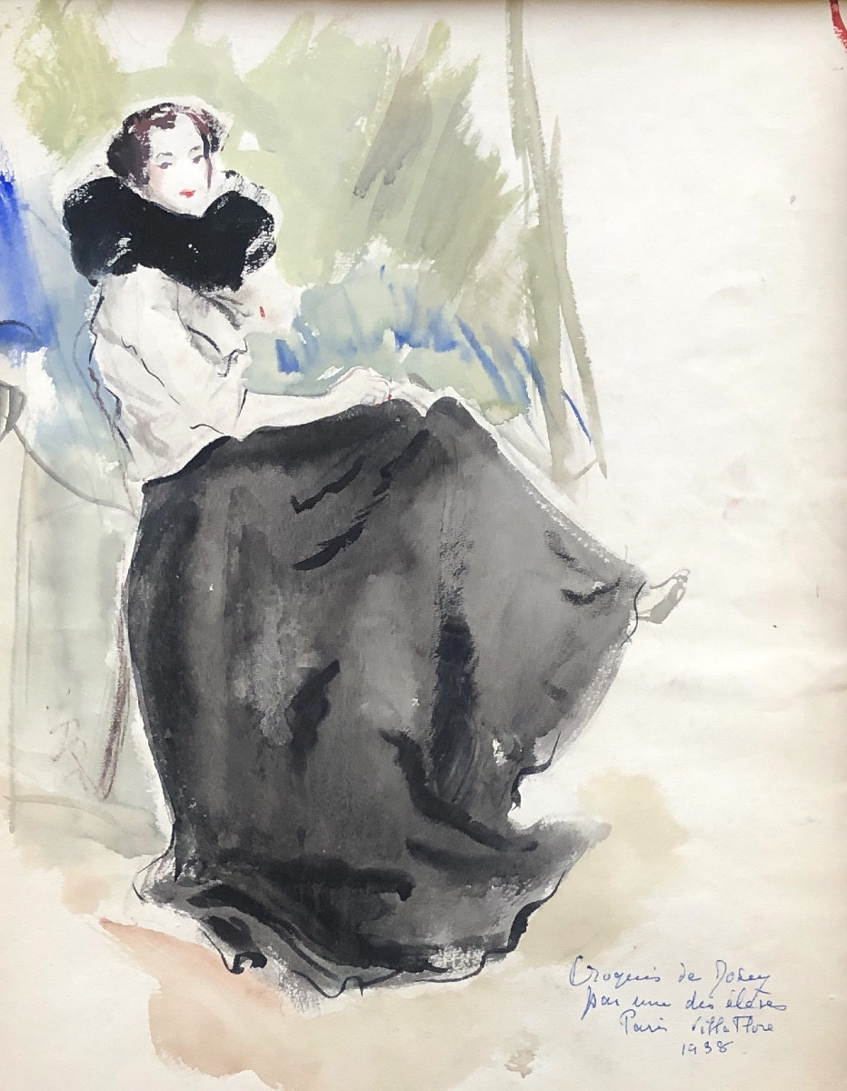 Josey  Pillon (1876- ?)  Femme Assise à Villa Flore 1938,  Art Déco-photo-4