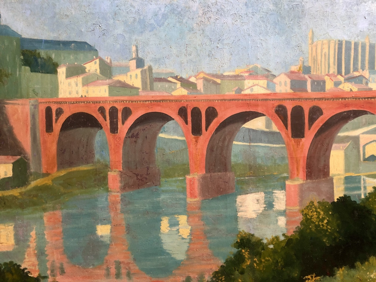 Alfonsober 1935, Le Pont Neuf d'Albi, Très Grand Format, Art Déco-photo-2