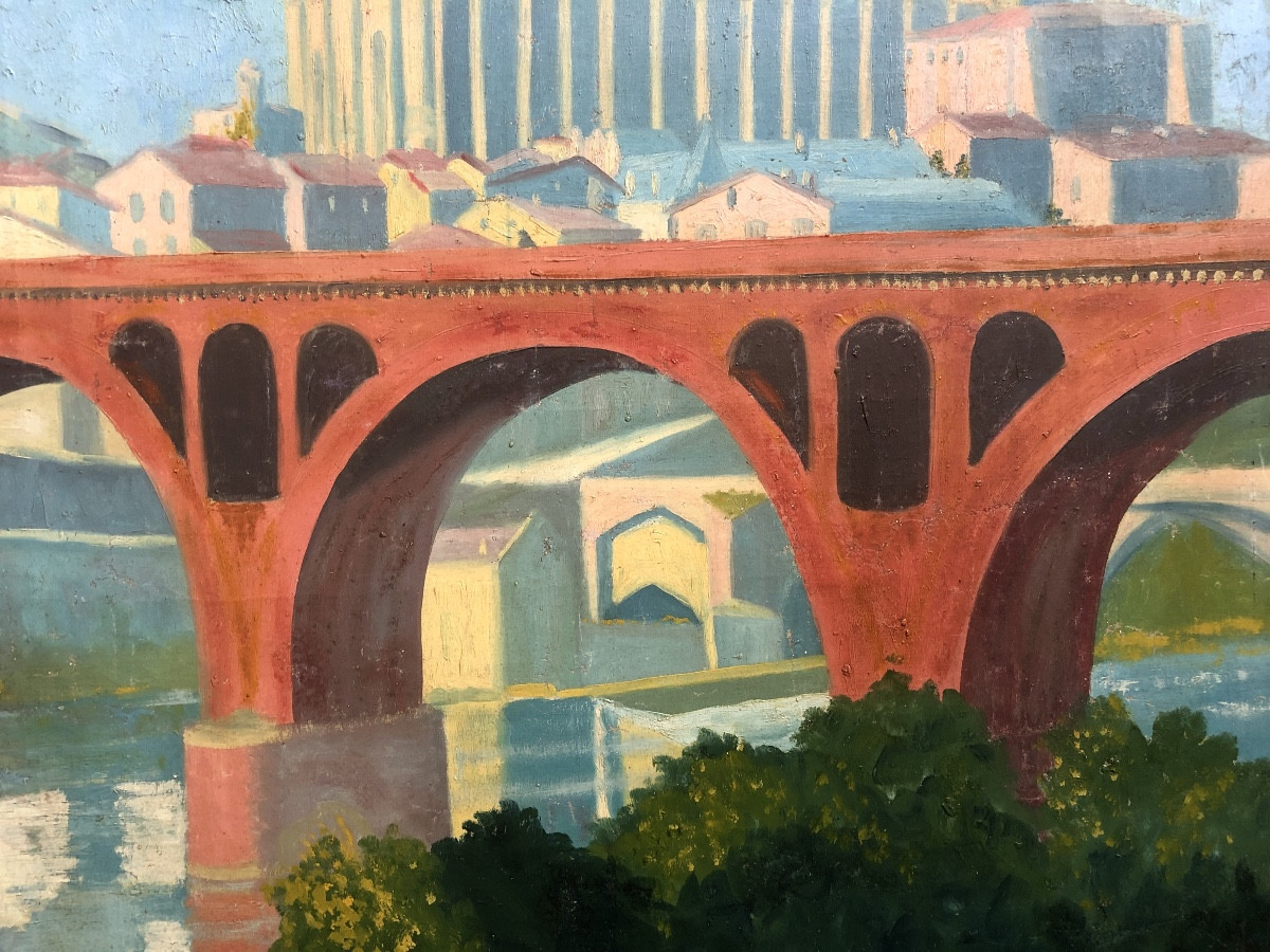 Alfonsober 1935, Le Pont Neuf d'Albi, Très Grand Format, Art Déco-photo-3