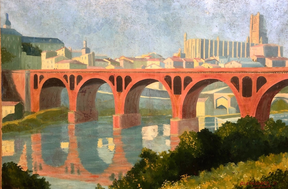 Alfonsober 1935, Le Pont Neuf d'Albi, Très Grand Format, Art Déco