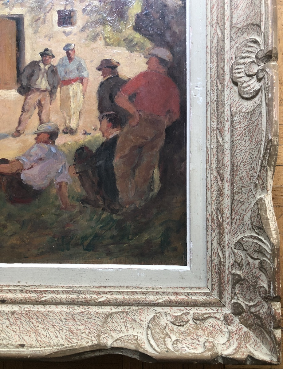 Claude Comte (1862-1948) Basque Painter, Pétanque Players, Art Deco-photo-4