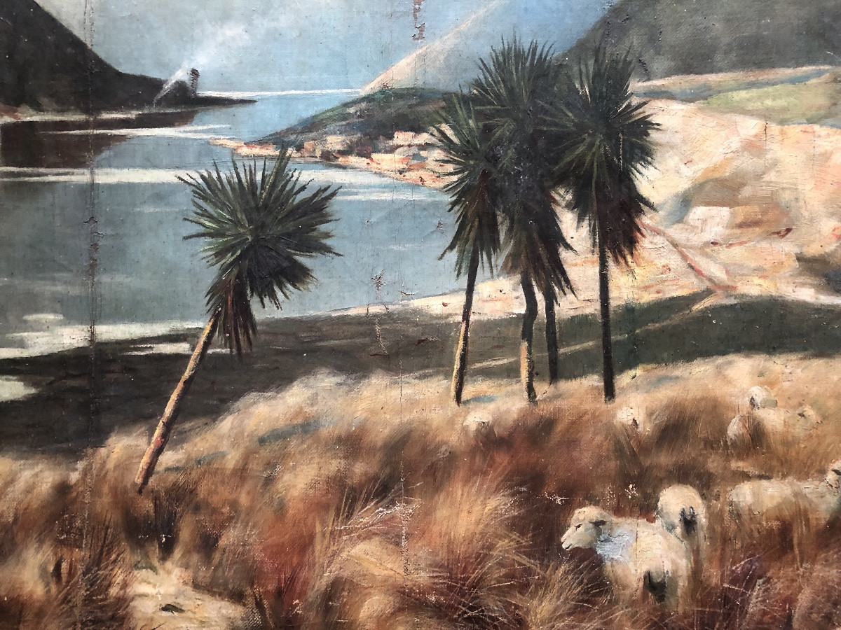 Robert Leigh (19th Century) Mountain And Sea Landscape, New Zealand, In Need Of Restoration -photo-2