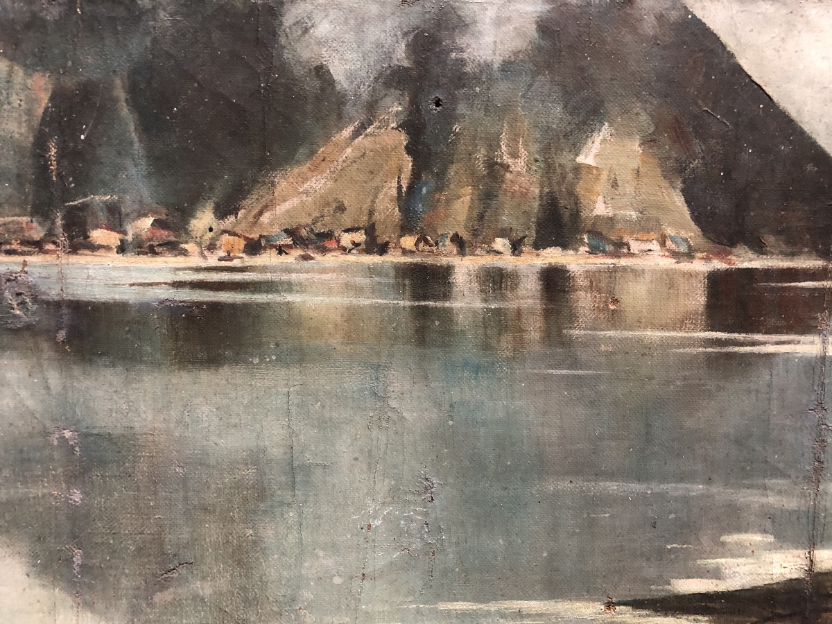 Robert Leigh (19th Century) Mountain And Sea Landscape, New Zealand, In Need Of Restoration -photo-4